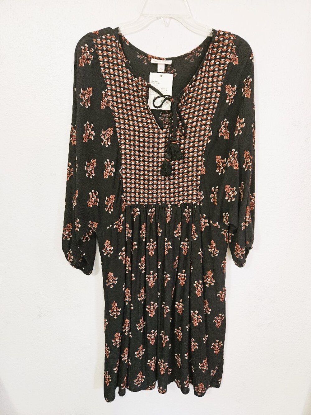 Knox Rose Black Petite Floral Print Women's Knee Length Dress Size M